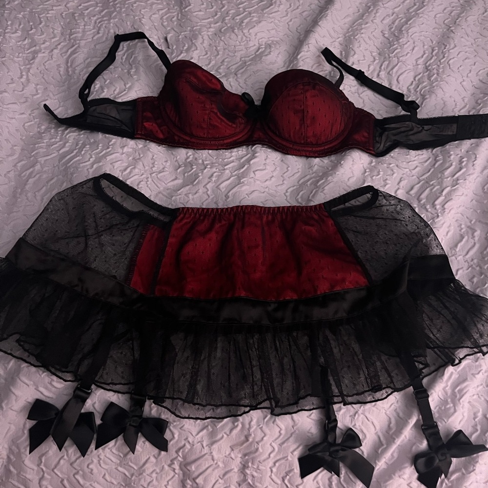 Sexy Red Lingerie skirt and bra matching set